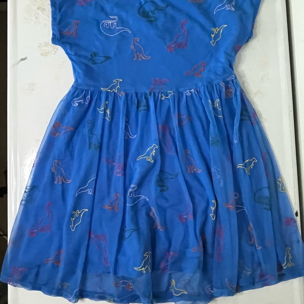 Hanna Andersson Blue Dress with Dinosaur Embroidery